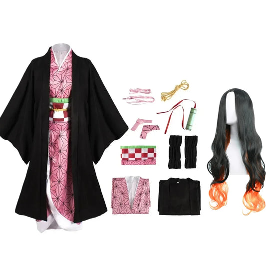 Anime Kimetsu No Yaiba Kamado Nezuko Cosplay Costume – Kimono & Wigs for Halloween & Carnival