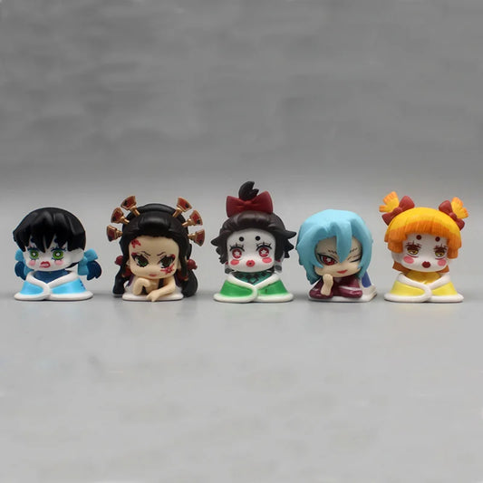 5pcs Demon Slayer Anime Figures GK β Kamado Nezuko Cross-Dressing Sleep Doll Q Version Set