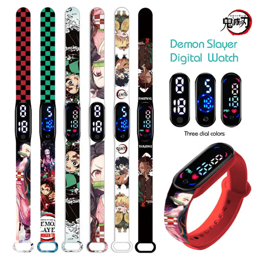 New Demon Slayer LED Electronic Watch – Kimetsu No Yaiba Digital Clock with Silicone Wristband