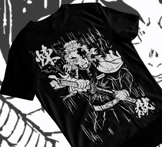 Kyojuro Rengoku T-Shirt – Kimetsu no Yaiba Anime Demon Slayer Black Soft Tee