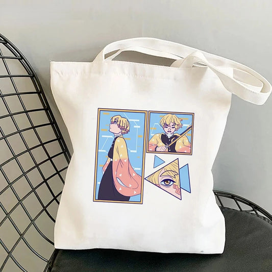 Demon Slayer Kimetsu No Yaiba Canvas Tote Bag – Large Capacity Japanese Anime Shopping Bag