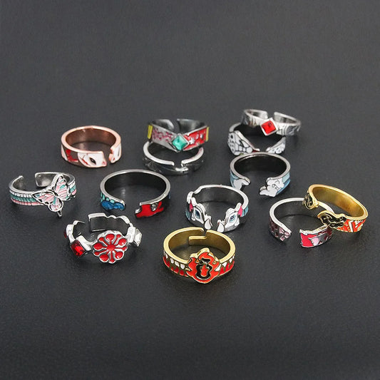 Demon Slayer Adjustable Rings & COS Pendants – Featuring Giyuu, Rengoku, Shinobu, Daki, Uzui, and Nezuko