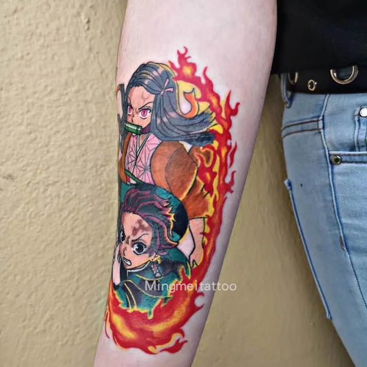 Anime Temporary Tattoos – Cartoon Nezuko & Tanjirou Waterproof Body Art Stickers
