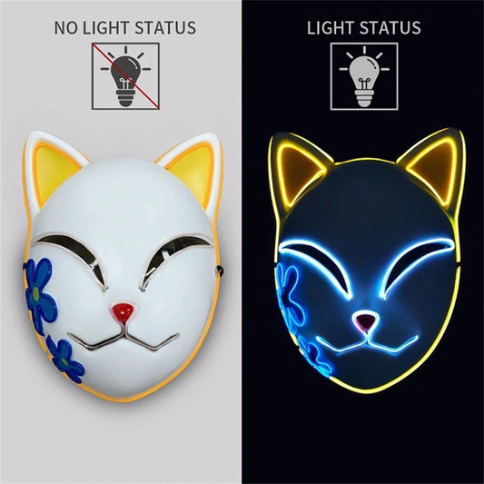 2024 Halloween Neon Mask Cosplay – Japanese Anime Demon Slayer LED Mask