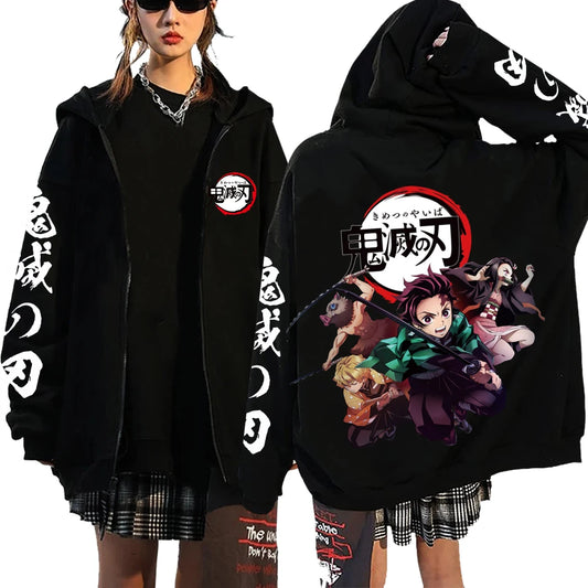 2025 Demon Slayer Zipper Sweatshirts – Unisex Zip-Up Hoodie with Nezuko Kamado Graphic