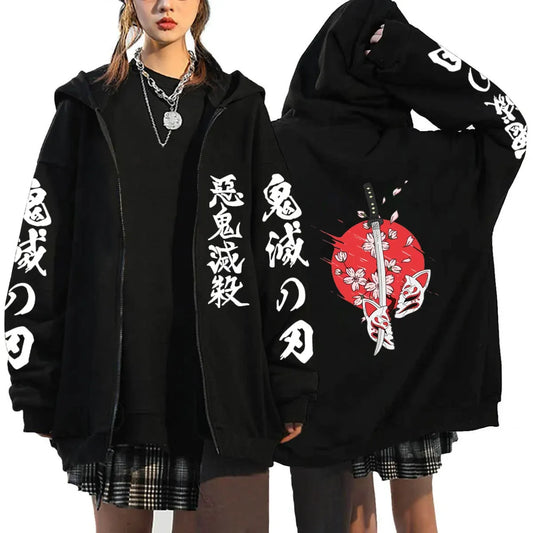 Demon Slayer Zipper Hoodie – Unisex Anime Oversized Coat & Sweatshirt