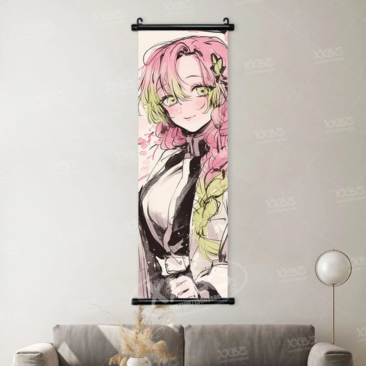 Demon Slayer Poster Home Decor – Hashibira Inosuke & Agatsuma Zenitsu Canvas Scroll Wall Art Featuring Kamado Nezuko