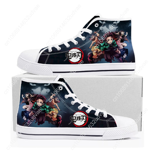 Anime Demon Slayer Kimetsu No Yaiba High Top Sneakers – Tanjiro & Nezuko Canvas Shoes for Men, Women & Teens