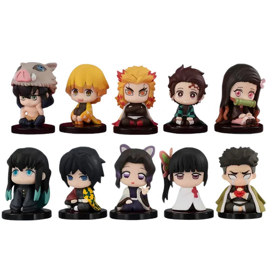10pcs/Set Q Version Demon Slayer Sitting Ghost Dolls – Tanjiro, Nidouzi, Inosuke & Zenitsu Figures
