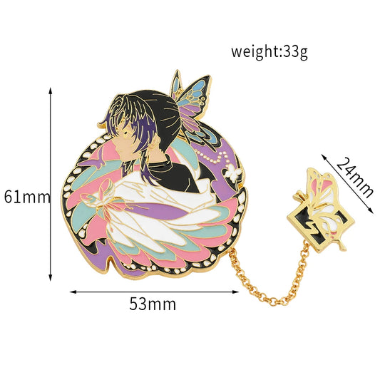 Anime Demon Slayer Brooch – Kochou Shinobu Enamel Badge with Tassel Pendant