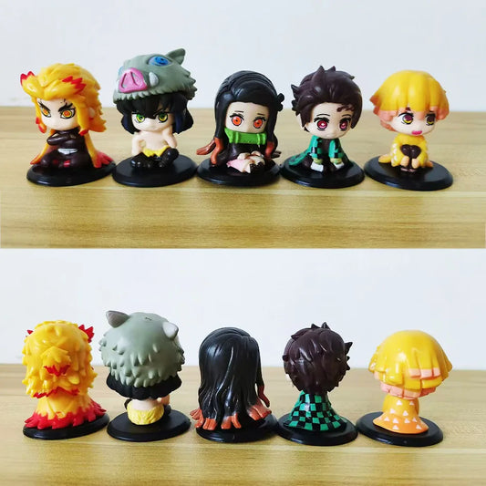 15 PCS/Set Q Version Demon Slayer Sitting Ghost Dolls – Tanjiro, Nezuko, Inosuke & Zenitsu Figures