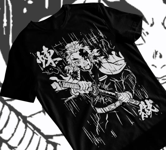 Kyojuro Rengoku T-Shirt – Kimetsu no Yaiba Anime Demon Slayer Black Soft Tee