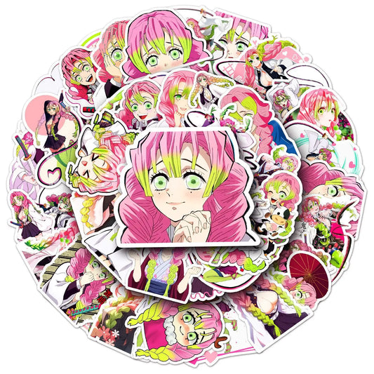 10/50PCS Demon Slayer Kanroji Mitsuri Anime Stickers – Cute Girls Cartoon Decals for Laptop, Guitar & Phone