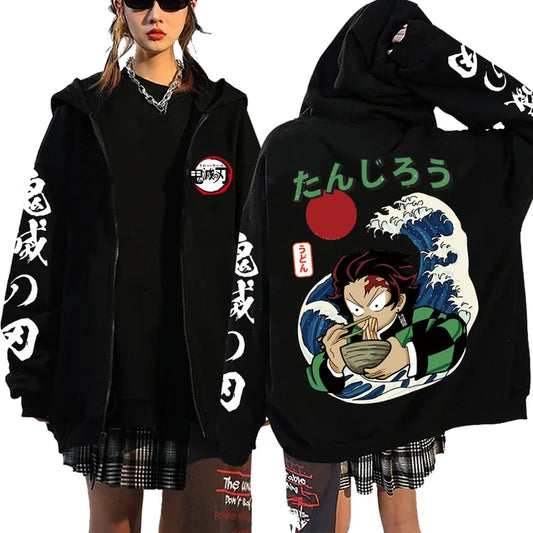 2025 Demon Slayer Zipper Sweatshirts – Unisex Zip-Up Hoodie with Nezuko Kamado Graphic