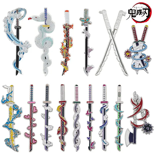 Anime Demon Slayer Brooch – Enamel Kimetsu no Yaiba Sword Pins Weapon Badge