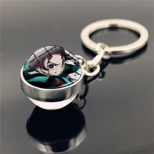 Cartoon Demon Slayer Keychain – Kamado Nezuko, Kanroji Mitsuri & Tsuyuri Kanao Double-Sided Glass Ball Pendant