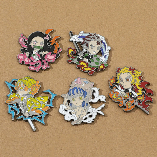 Japan Manga Demon Slayer Enamel Pins – Kimetsu No Yaiba Characters Zenitsu & Nezuko Brooches