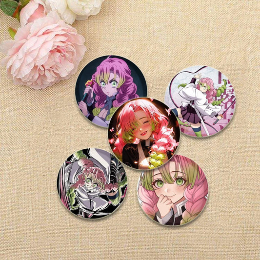 58mm Round Cartoon Brooches – Kanroji Mitsuri Anime Pins for Backpacks & Hats