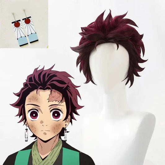 Kimetsu no Yaiba Tanjiro Kamado Cosplay Wig – Short Chestnut Brown Heat Resistant Hair