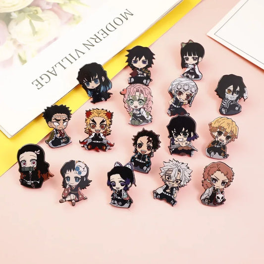 16 Styles Demon Slayer New Acrylic Brooch Badge – Anime Cartoon Pins for DIY Decoration