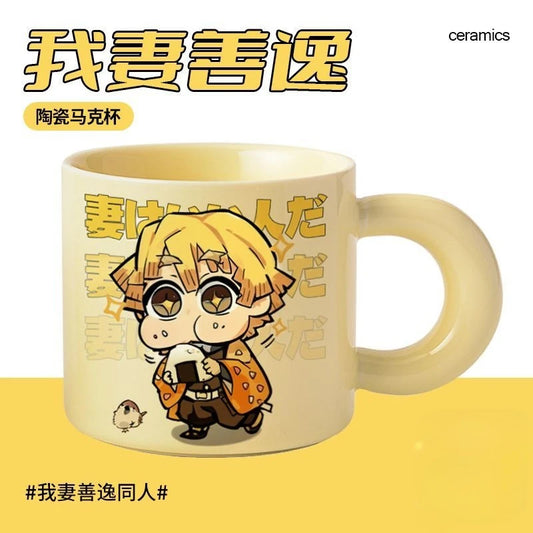 Demon Slayer Agatsuma Zenitsu Ceramic Mug – Anime Cartoon Pattern Personalized Water Cup