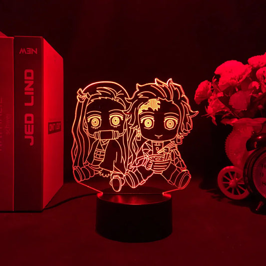 Demon Slayer 3D LED Glowing Acrylic Stand – Kamado Tanjirou & Nezuko Lamp Figure