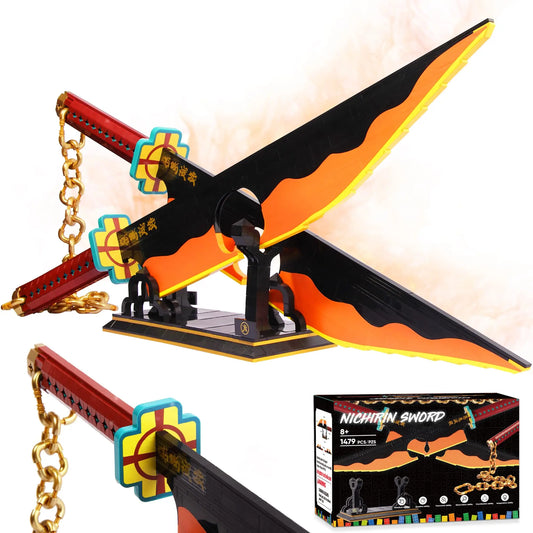 1478PCS Demon Slayer Sword Building Set – 82in Double Blade Tengen Uzui Sword Model with Stand