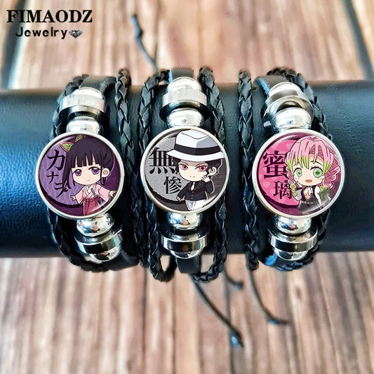 Demon Slayer Action Figure Bracelet – Kamado Tanjirou Glass & Leather Cosplay Bangle for Men and Women