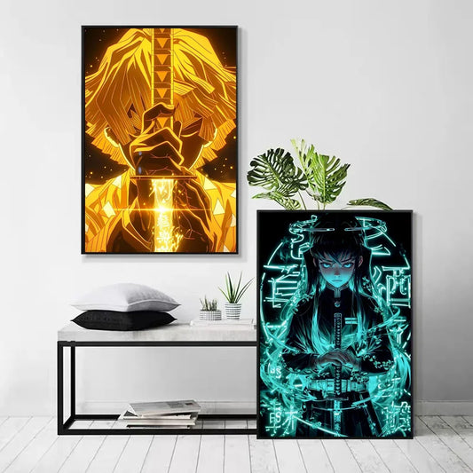Neon Effect Japan Anime Demon Slayer Poster – Self-Adhesive Waterproof Wall Sticker