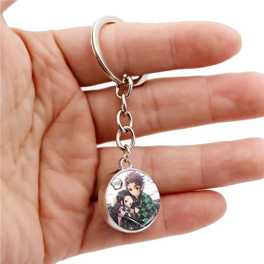 Cartoon Demon Slayer Keychain – Kamado Nezuko, Kanroji Mitsuri & Tsuyuri Kanao Double-Sided Glass Ball Pendant