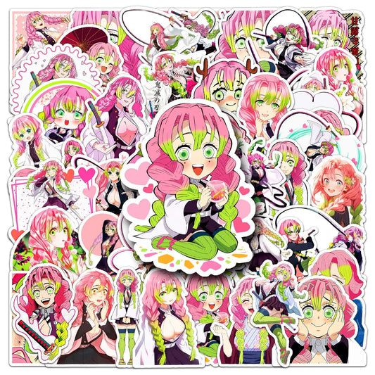 10/50PCS Demon Slayer Kanroji Mitsuri Anime Stickers – Cute Girls Cartoon Decals for Laptop, Guitar & Phone