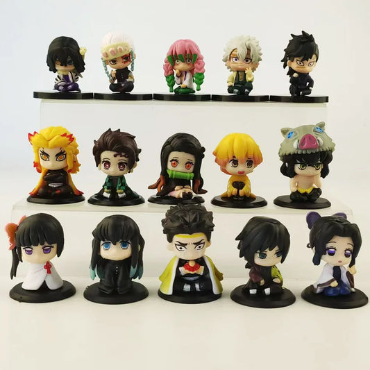 15 PCS/Set Q Version Demon Slayer Sitting Ghost Dolls – Tanjiro, Nezuko, Inosuke & Zenitsu Figures