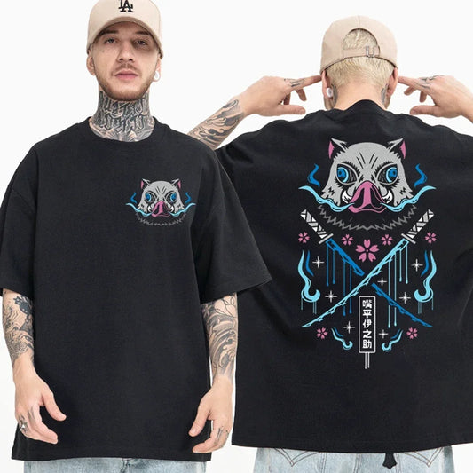 Summer Men’s Anime Demon Slayer Print T-Shirt – 100% Cotton Japanese Anime Fitness Top