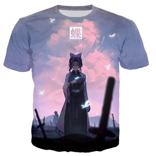 Demon Slayer Kochou Shinobu Anime 3D Printed T-Shirts – Oversized Harajuku Style for Men, Women & Kids