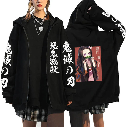 Demon Slayer Zipper Hoodie – Unisex Anime Oversized Coat & Sweatshirt
