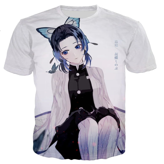 Demon Slayer Kochou Shinobu Anime 3D Printed T-Shirts – Oversized Harajuku Style for Men, Women & Kids