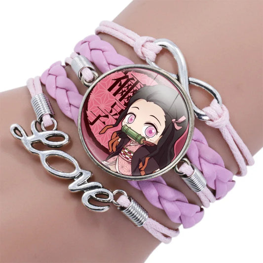Demon Slayer Charm Wristband Bracelet – Kamado Tanjirou Cosplay Leather Jewelry for Women & Couples
