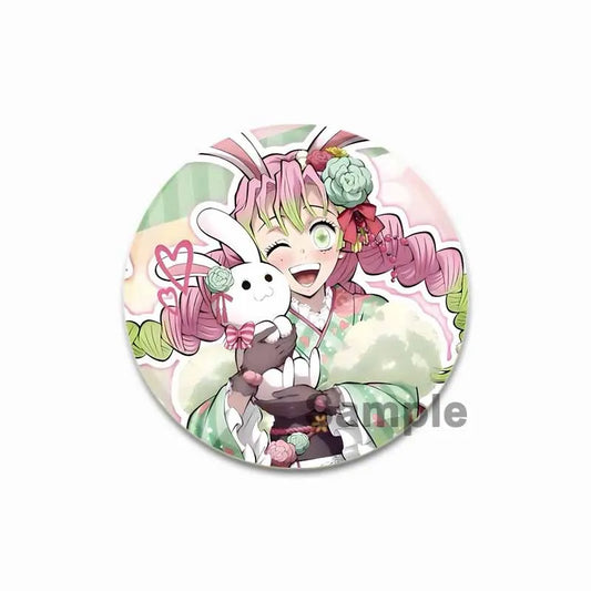 58mm Round Cartoon Brooches – Kanroji Mitsuri Anime Pins for Backpacks & Hats