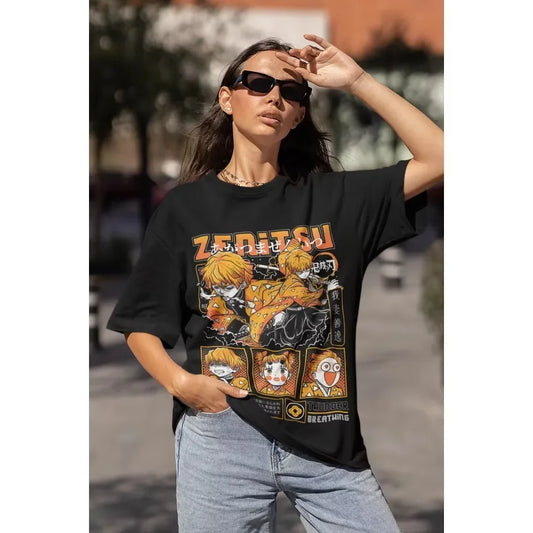 Agatsuma Zenitsu T-Shirt – Demon Slayer Halloween Tee for Women