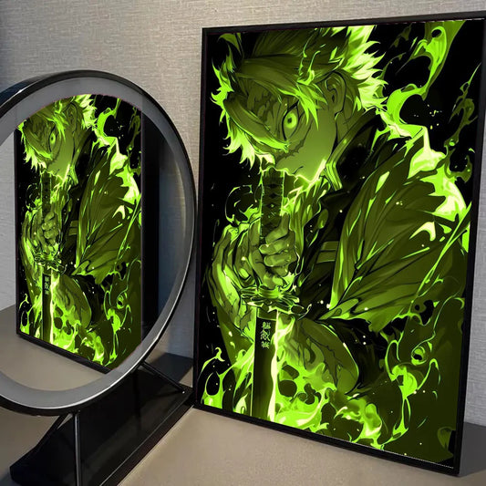 Neon Effect Japan Anime Demon Slayer Poster – Self-Adhesive Waterproof Wall Sticker