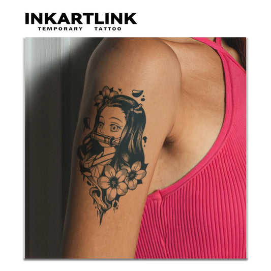 Demon Slayer Nezuko Temporary Tattoo Sticker – Waterproof Semi-Permanent Magic Tattoo