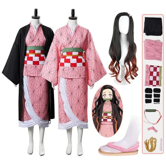 Anime Kamado Nezuko Cosplay Costume – Demon Slayer Kimetsu no Yaiba Kimono Set for Adults & Children