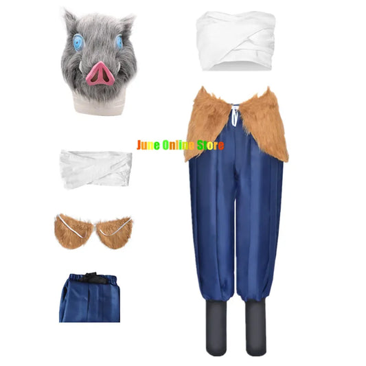 Anime Hashibira Inosuke Cosplay Costume – Inosuke Uniform, Wig & Pig Mask Set for Women