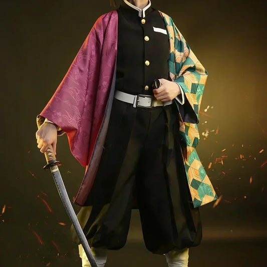Anime Demon Slayer Kimetsu No Yaiba Tomioka Giyuu Cosplay Costume – Women & Kids Kimono Uniform with Wig