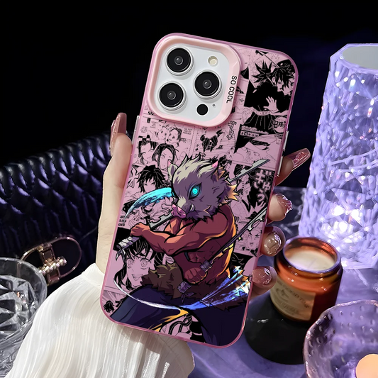 Inosuke Demon Slayer Phone Case – For iPhone 16, 15, 14, 13, 12, 11 Pro Max | Black Matte Laser Aurora Metallic Cover