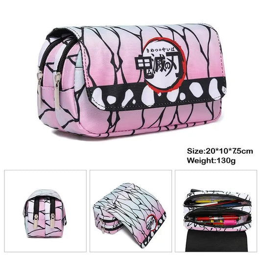 3D Peripheral Anime Ghost Slayer Double-Layer Pencil Bag – Cartoon Stationery Case for Students