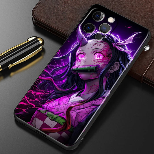 Demon Slayer Cool Anime Phone Case – For iPhone 15, 14, 13, 12, 11, XS, XR, X, 8, 7, SE, Pro Max, Plus, Mini | Black Cover