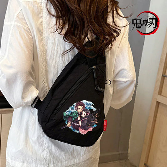 New Demon Slayer Kimetsu No Yaiba Shoulder Bags – Large Capacity Cartoon Anime Chest & Crossbody Bags for Boys & Girls