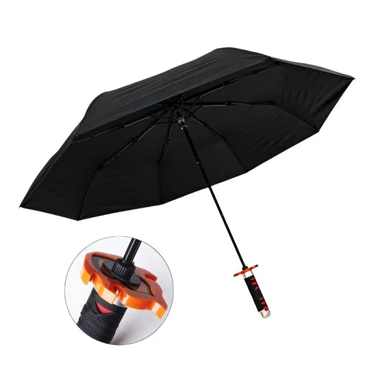 Kamado Tanjirou Katana Umbrella – Long Handle UV Blocking Black Parasol