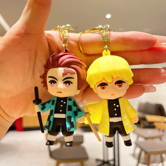 6PCS Demon Slayer Cartoon Doll PVC Car Keychain – Cute Anime Silicone Keyrings